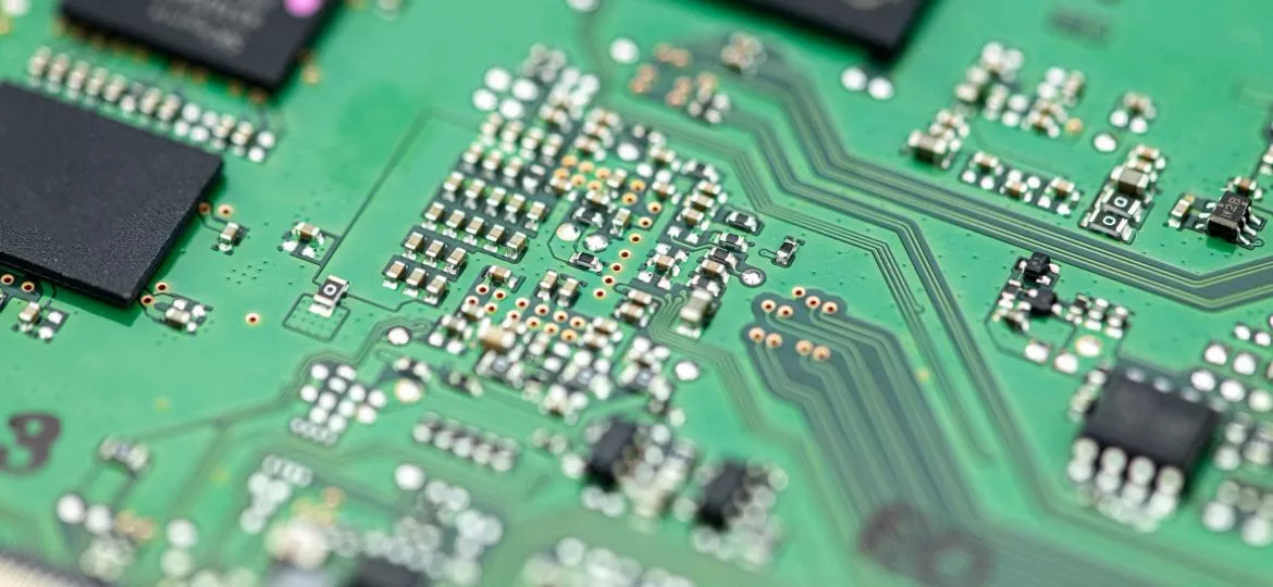 Green,Pcb,(printed,Circuit,Board),Close-up,Shot,With,A,Lot
